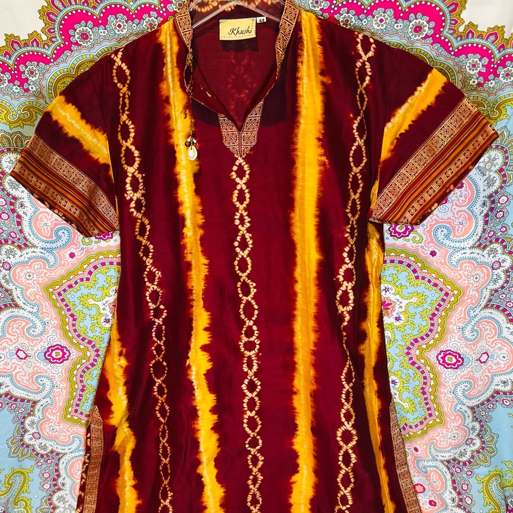 Khushi Palai Maroon Embroidered Indian Kurta Tunic Men's Size 44 Ethnic Wedding